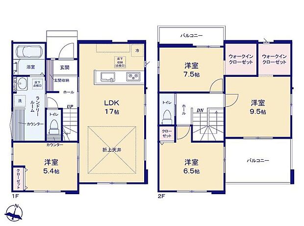 【4LDK】ランドリールームにカウンター設置!洗濯物を畳んだりアイロンを掛けたりするのに便利です! 広々とした作業スペースですのでスムーズに家事が進められます。