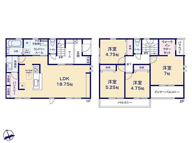 【4LDK】２階にウォークインクローゼット設置！後から家具を入れるのと異なり、先に必要なスペースを確保しているので、スッキリとした使いやすい空間にすることができます。
