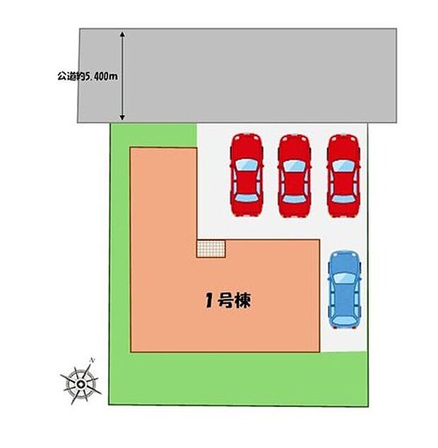 【全体区画図】駐車４台可能（車種による）！
急な来客時や、ご家族の自転車スペースとしても大活躍♪