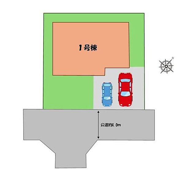 【≪全体区画図≫】駐車２台可能（車種による（小型車１台））♪
急な来客時や、ご家族の自転車スペースとしても大活躍♪