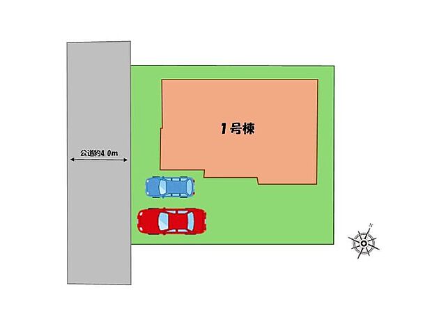 【全体区画図】駐車2台可能(車種による(小型車1台))♪
急な来客時や、ご家族の自転車スペースとしても大活躍♪