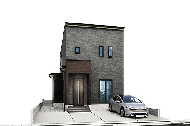 グレー×ブラウンでまとめた、やさしく落ち着いた印象の外観。木目の温かみをほどよく取り入れ、シンプルながらも表情のあるデザインに仕上げました。毎日目にしても心地よく感じられる住まいです。