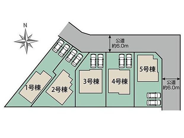 ≪全体区画図≫
全棟カースペース２台分♪前面道路６メートルで駐車も楽々♪
