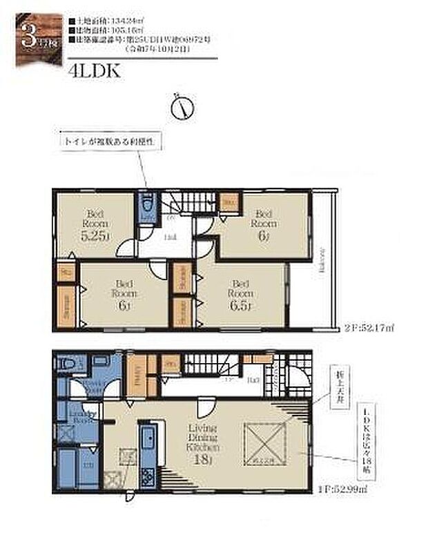 (3号棟)、価格3190万円、4LDK、土地面積134.24m2、建物面積105.16m2