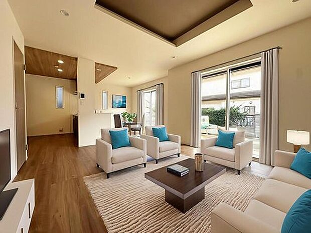 広々とした開放感あふれるリビングです。ゆったり寛げる充分な広さがございますので、ご家族でインテリアのレイアウトを考えるのも楽しみになりそうです。
※家具はCGでございます。