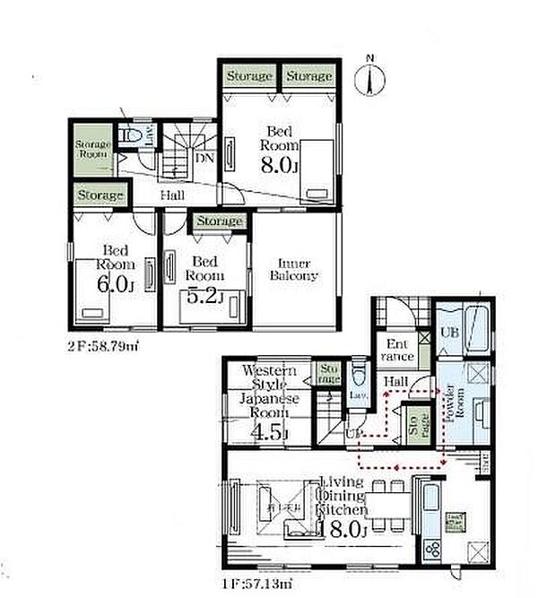 (1号棟)、価格3390万円、4LDK+S、土地面積180.04m2、建物面積115.92m2