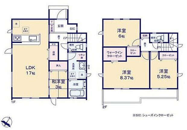 【4LDK】ご家族が集う空間と、個の時間を大切にする居室をしっかり分け合える２階４居室プラン♪各居室や廊下など、室内各所に収納スペースが充実した住まい。