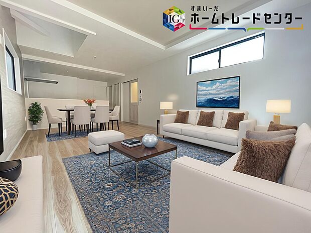 【LDK】≪Living room≫
ママの目線でデザインされた住まいは、水回りの導線や豊富な収納など魅力がたくさん。住み心地の良さをぜひご体感下さい！※家具はCGでございます。