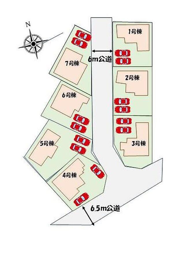 【≪全体区画図≫】カースペース2台分♪心地よさを追求した7邸の街並誕生。ライフスタイルに合わせてお選び下さい。