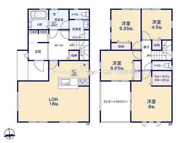 【4LDK】洋室を2階に集約し、プライバシーにも配慮した間取りプランになります♪主寝室は広々とした８帖の空間♪色々な用途に使える約６帖分のインナーバルコニー付きです♪