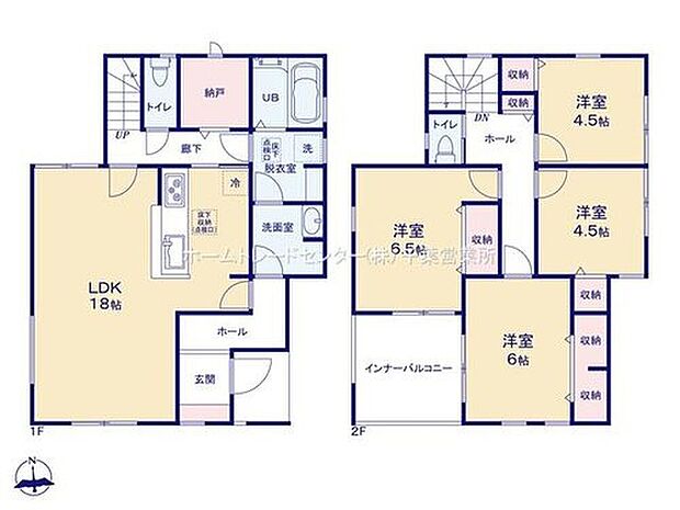 【4LDK+S】ご家族が集う空間と、個の時間を大切にする居室をしっかり分け合える２階４居室プラン♪１階には色々な用途に使えるストレージルームが完備しております♪