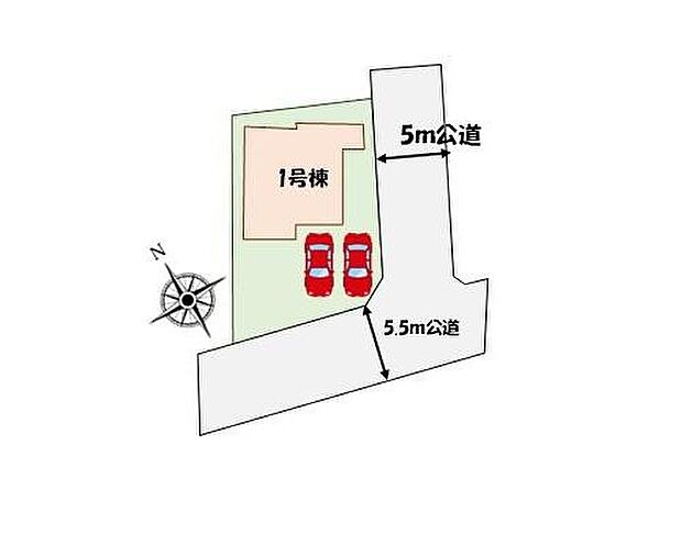【区画図】カースペース2台分♪角地につき陽当たり良好♪