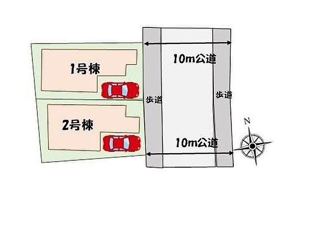 【全体区画図】全体区画図
敷地内駐車場あり♪前面道路１０ｍで開放的な環境♪