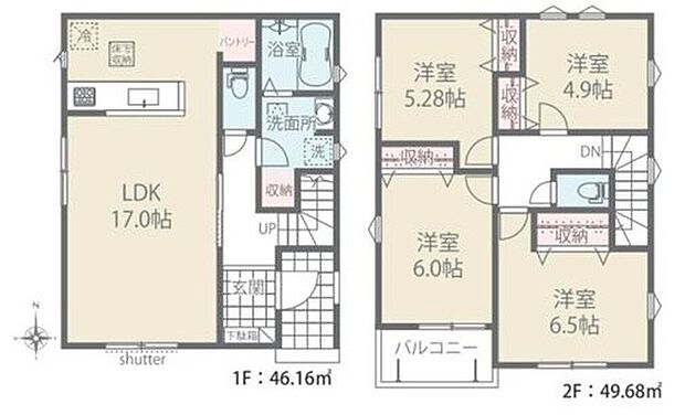 【3LDK】ご家族が集う空間と、個の時間を大切にする居室をしっかり分け合える2階4居室プラン♪キッチンのすぐ横の収納スペースはミネラルウォーターや調味料などの置き場所に最適♪