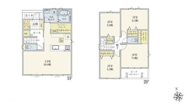 【4LDK】約18帖のリビングは家具配置がしやすいです♪ファミリークローク、シューズインクローク、ウォークインクローゼットなど収納が豊富な間取りです♪