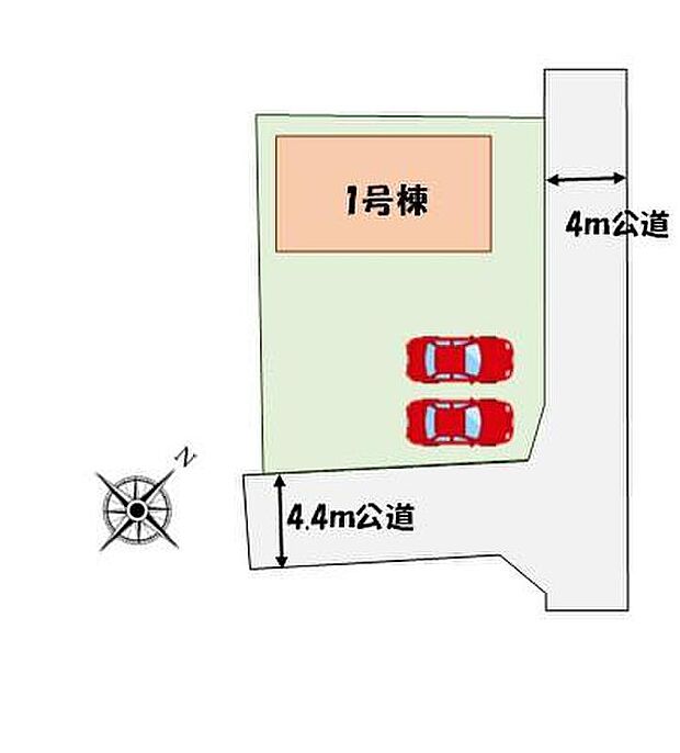 【全体区画図】角地につき陽当たり良好♪カースペース２台分♪