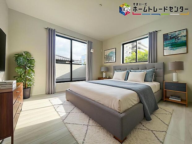 【寝室】≪Room≫
お陽さまの光をさわやかな風をたっぷりとりこめます。室内はいつも明るい印象なので気持ちの良い朝を迎えられます。毎日の生活も明るくなりそうです。
※家具はCGでございます。