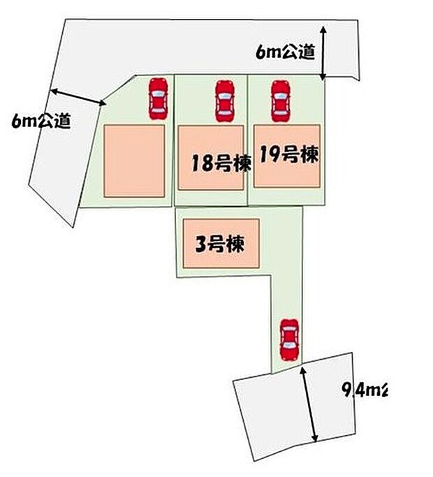 【全体区画図】カースペースあり♪角地につき解放感溢れる環境です♪
