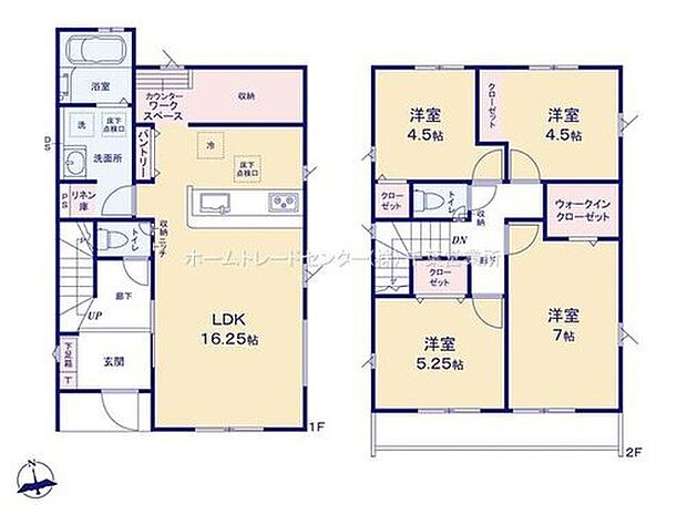 【4LDK】家族のコミュニケーションを重視した対面式キッチンプランです♪
LDKにはカウンター付きのワークスペースもあるのでお子様のお勉強やご主人のワークスペースにもぴったりです♪