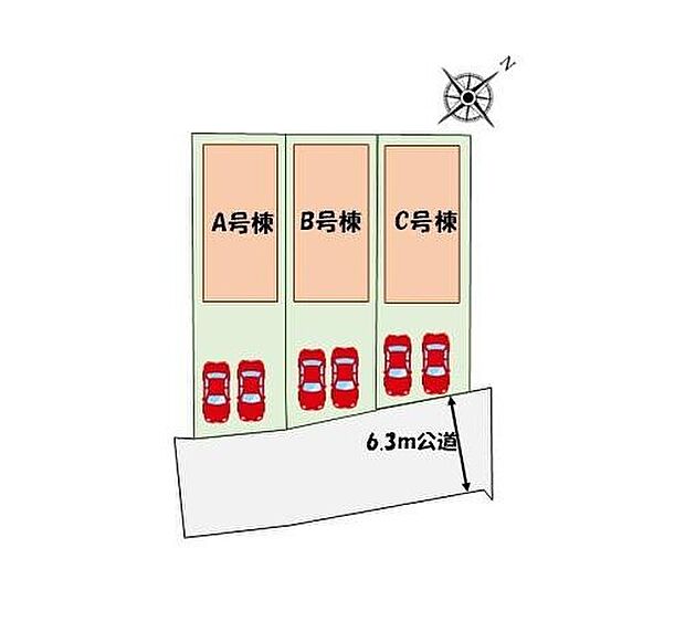 【全体区画図】カースペース２台分♪前面道路南向きで陽当たり良好♪