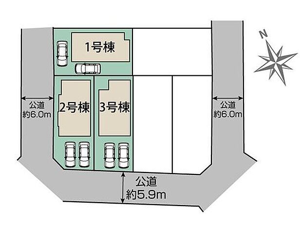【≪全体区画図≫】カースペース2台分♪前面道路6mで駐車も楽々♪