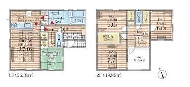 【4LDK】リビング隣の和室は、客間としては勿論、お昼寝スペースや書斎など、多目的にお使い頂けますので、大変便利です☆インナーバルコニーで雨の日も安心♪