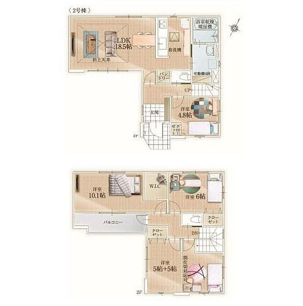【4LDK】全居室南向きの明るい邸宅♪
パントリー、ウォークインクローゼットなど収納には困りません♪
陽当たりの良いリビングは広々とした１８.５帖♪