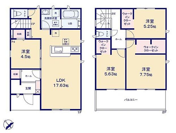 【4LDK】約17.63帖のLDK!対面キッチンからはLDK全体を見渡せます♪
WIC3ヶ所完備!多くの衣類や鞄等すっきり収納可能です◎
2部屋から出入り可能!洗濯物をたっぷり干せるワイドバルコニー♪