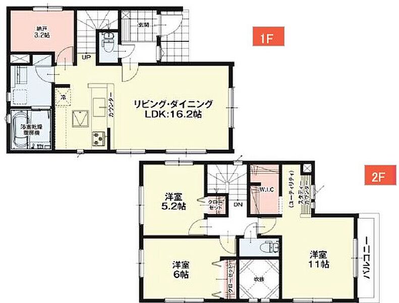 1号棟：リビング階段で家族が集いやすい間取り！寝室は11帖と広々でＷＩＣ付きの快適空間です！