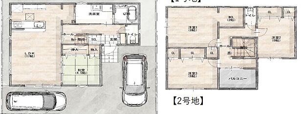 ２号棟：リビング横の和室は家具を一切置かなくてもリラックススペースとして活用できるのが嬉しいポイント！キッチン横には食料庫を完備！