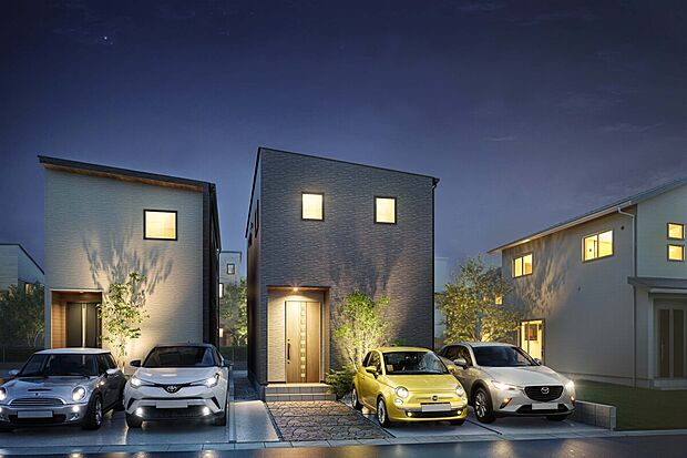 【【4号棟】イメージパース(夜)】夜には暖色の明かりが灯り、家族を優しく迎えます