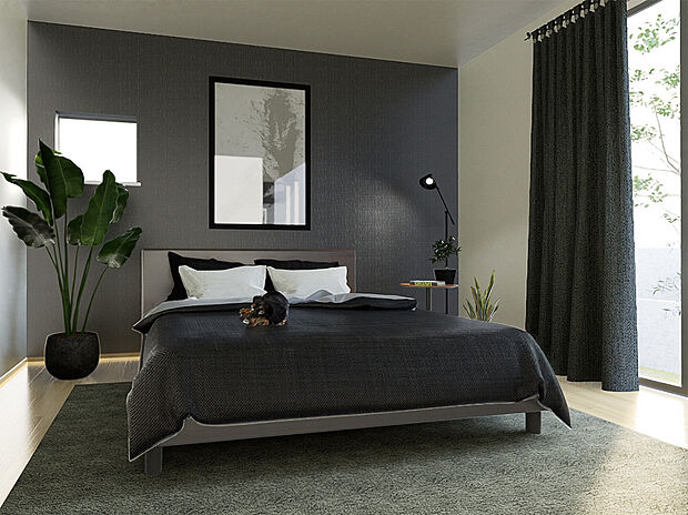 【主寝室】11.5帖の主寝室。明るい朝の目覚めができそう。アクセントクロスで部屋の雰囲気を工夫してみるのも楽しそうですね。※施工事例です。実物とは異なります。