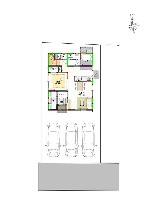 【区画図】カースペースは、駐車3台可能な広さを確保しています♪※画像はイメージです。