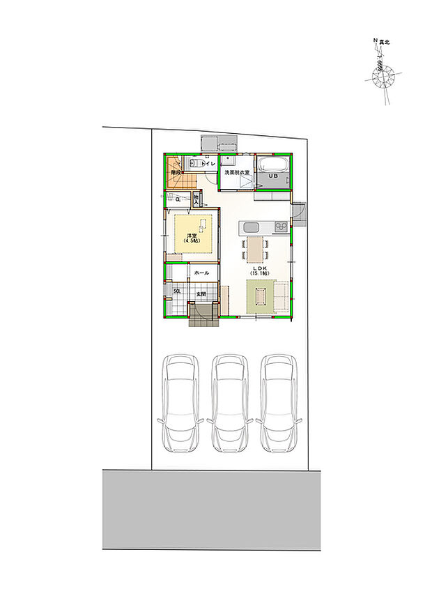 【区画図】カースペースは、駐車3台可能な広さを確保しています♪※画像はイメージです。