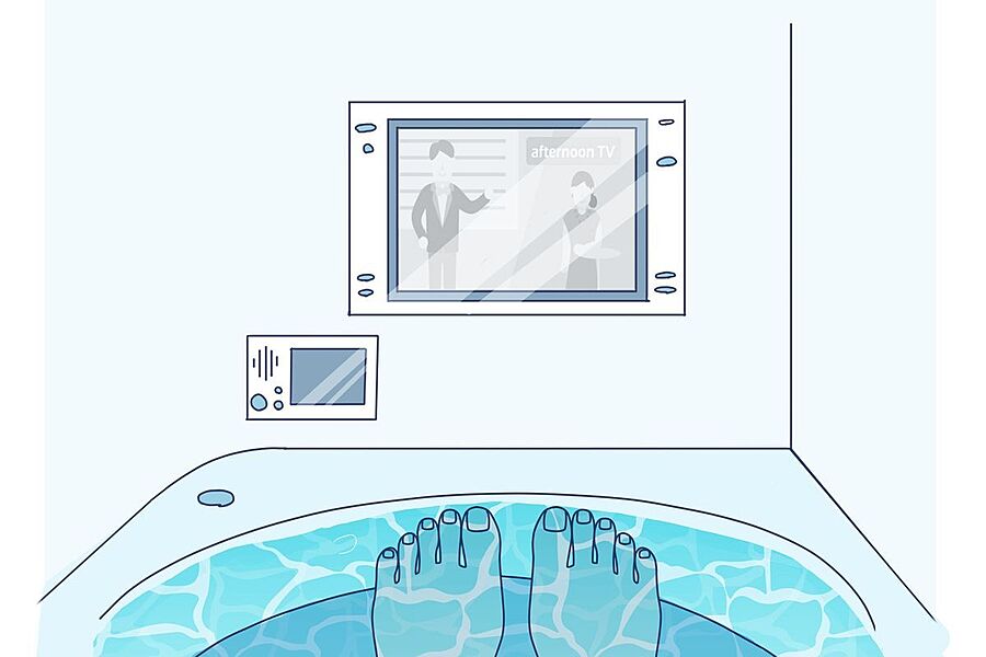 お風呂に浸かりながらTVの視聴が可能です。半身浴やゆったりとしたバスタイムを楽しめます。