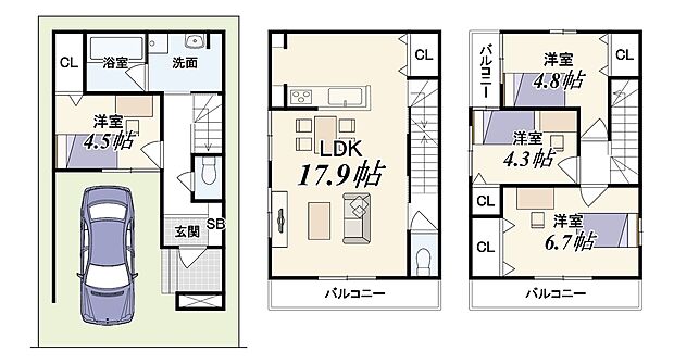 【【2号地】】建物面積93.68m2 建物価格2179万円