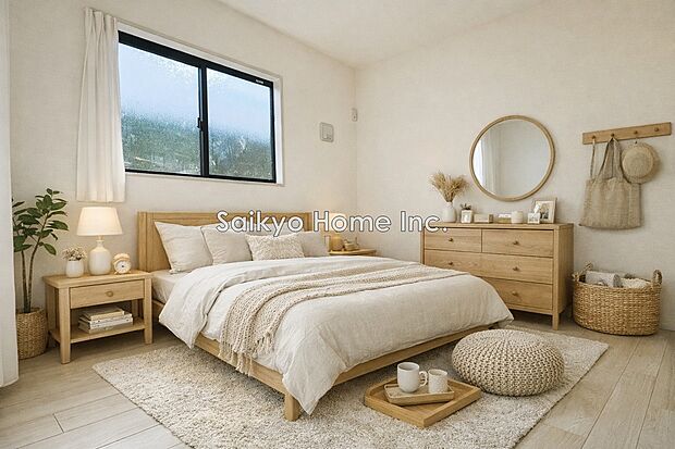 【洋室】お陽さまの光、爽やかな風をたっぷり取り込めます。室内はいつも明るい印象なので気持ちの良い朝を迎えられます。毎日の生活も明るくなりそう※家具などはAI加工しております。