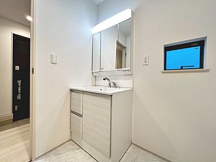 ３面鏡のシャワー付洗面台