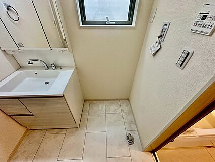 ３面鏡のシャワー付洗面台