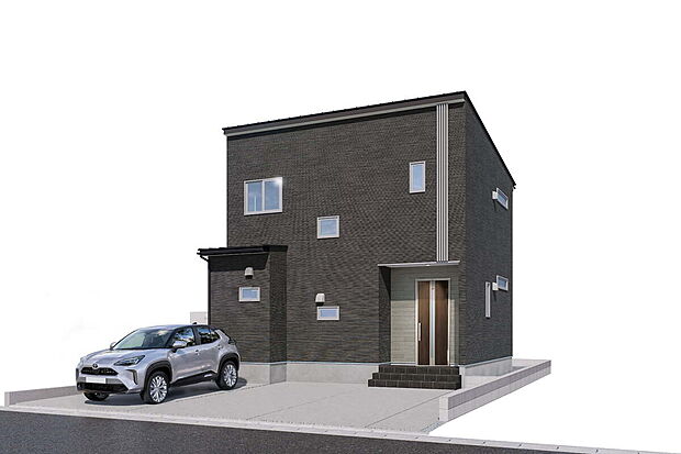 【イメージ図】ブラックの落ち着いた色合いにシャイングレーの縦格子が入った外観になっています。駐車は3台可能です♪