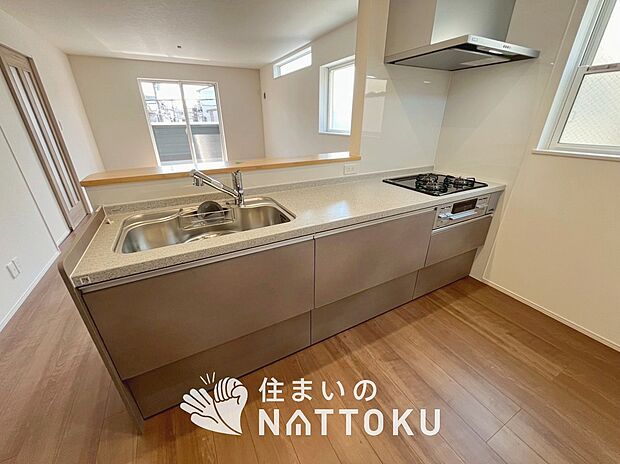 現地写真(キッチン)
収納たっぷりのシステムキッチン、浄水器付水栓を標準装備しています。