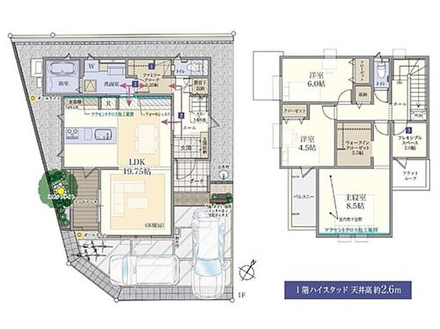 【モデルハウス】
生活動線と家事動線の両立を叶えたプラン！ファミリークロークでは家族みんなの服やカバンを収納できるので、朝の準備がスムーズになる家！
南西角地で陽あたりが良好なので明るいお家です。