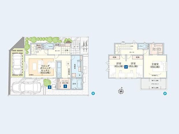 【33号棟　間取りプラン】
全居室が南側に配置された明るい室内プラン！
2.5帖の大型パントリーには、デスクカウンターを設置したフレキシブルな住まいです。