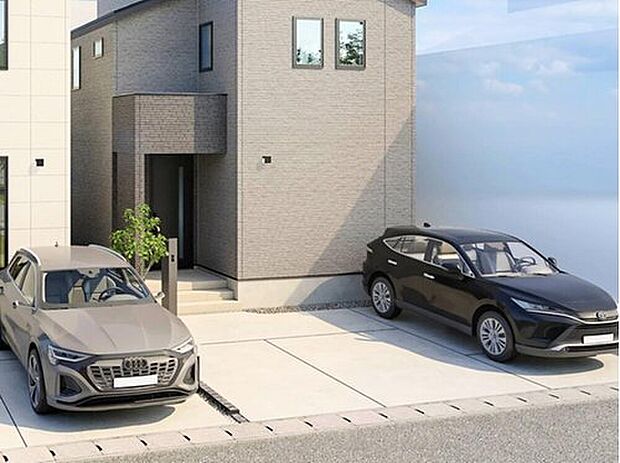 【完成イメージ(駐車スペース)】
2台分の駐車スペースを確保しました。セカンドカー、来客用に困らない住まいです。
※完成イメージパースのため、実際と異なる場合がございます