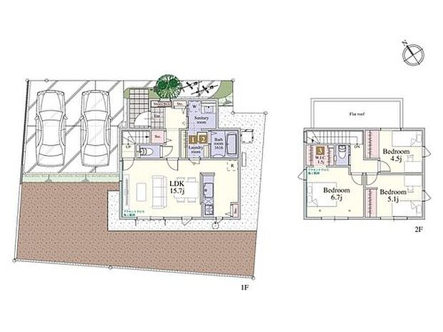 【3LDK】リビングからランドリールーム・サニタリールームまで行き来がスムーズな家事ラク動線プランです。