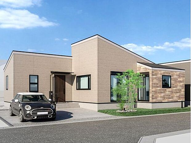 【【外観完成イメージ】】平屋の魅力はワンフロア動線で、子育ても老後も暮らしやすい住まいです。
※画像はイメージパースのため実際と異なる場合がございます