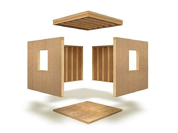 【【ツーバイフォー工法(枠組壁工法)】】ツーバイフォー工法（枠組壁工法）が地震に強い理由は、住まい全体が床・壁・天井の６面体で構成される「モノコック構造」であること