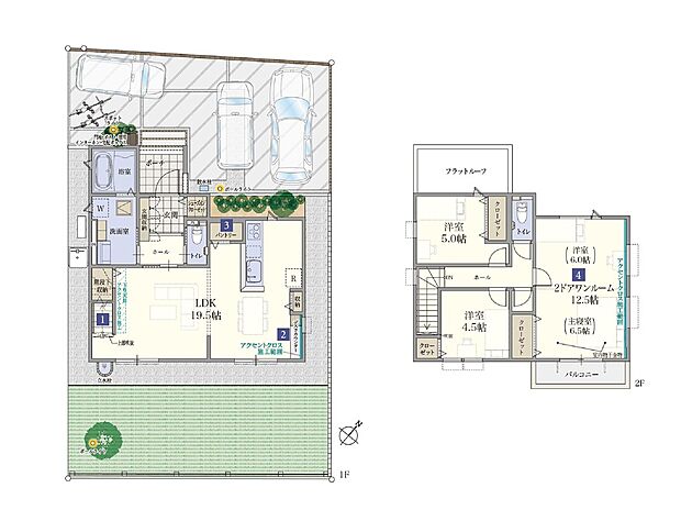 【4LDK】【14号棟】
・19.5帖のゆったりとしたLDKプラン
・洋室2ドアワンルームにて間仕切りすることで4LDKが可能
・「シューズインクローゼット」と「パントリー」完備で収納が充実した住まい