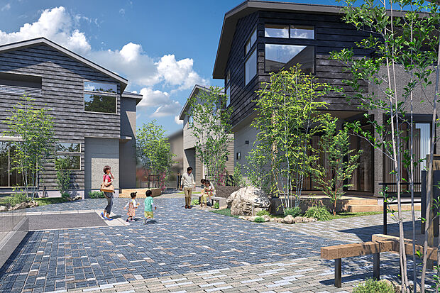街の中心に人々が集い、愉しむ緑豊かなボンエルフ=人生を謳歌する庭を創りました。ボンエルフに開いた各邸の配置は防犯にも貢献します。