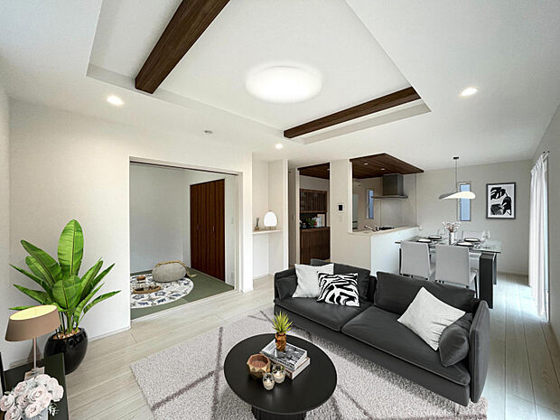 （1）号棟　リビング（※家具等をCGで加工しています。家具付き販売ではございません。） 　